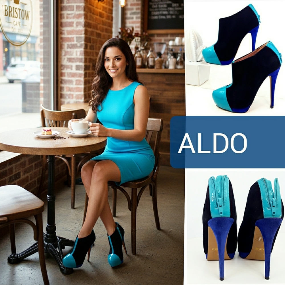 Aldo💙Multicolor Suede Chunky Closed Toe Platform Booties Heels